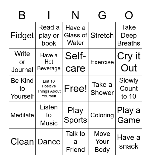 Coping Skills Bingo Card