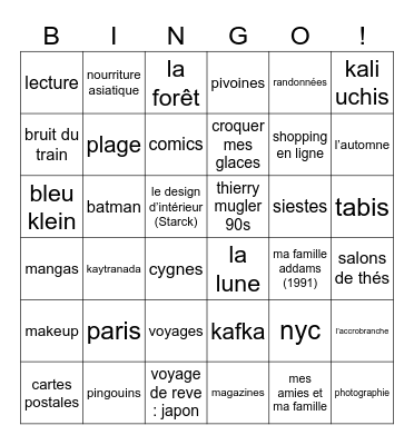 get to know me Bingo Card