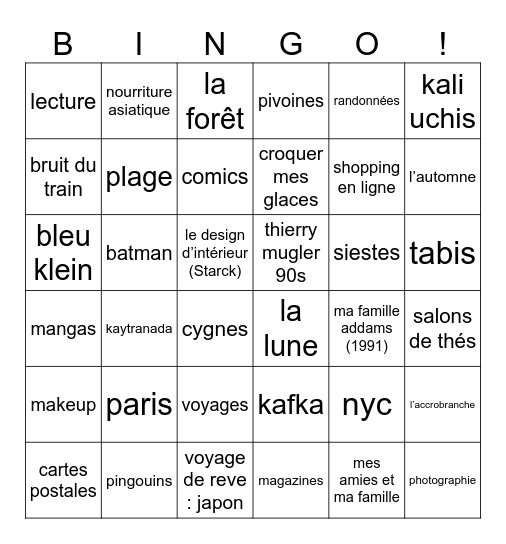 get to know me Bingo Card