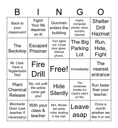 Safety Drill BINGO Card