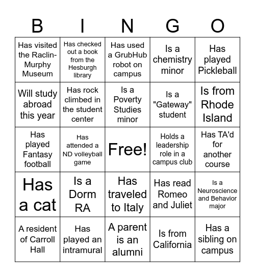 Untitled Bingo Card