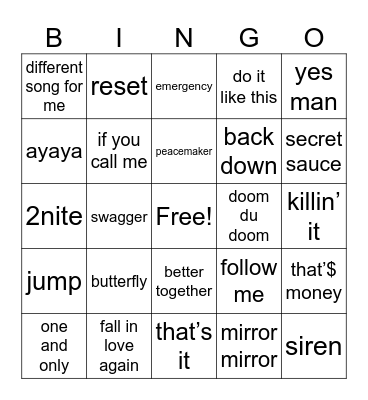 p1harmony songs hehehe Bingo Card
