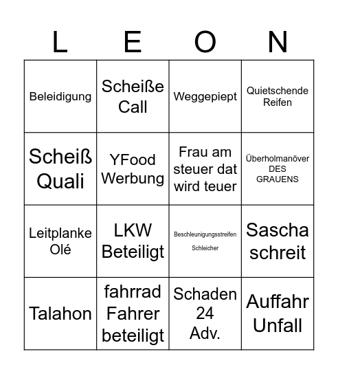 Fahrnünftig Bingo Card