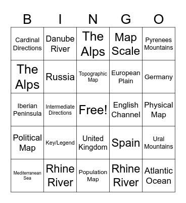 Europe Geography Bingo Card