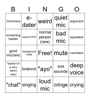 roblox voice chat bingo Card