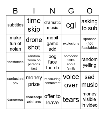 mrbeast bingo Card