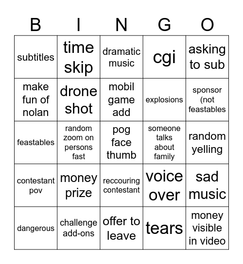 mrbeast bingo Card