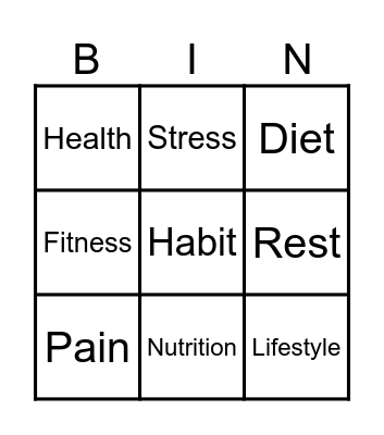 Staying Healthy Bingo Card