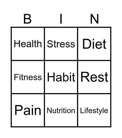 Staying Healthy Bingo Card