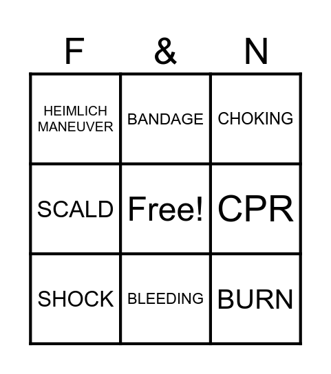 FIRST AID Bingo Card