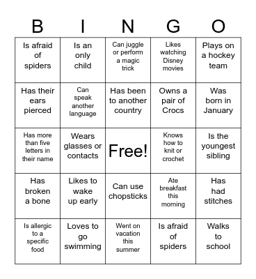 Find Someone Who... Bingo Card