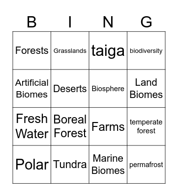 Biomes Bingo Card