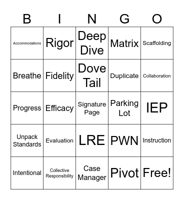 Student Services Bingo Card