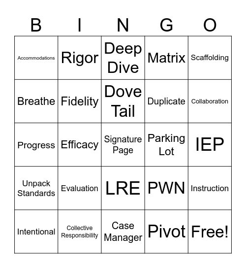 Student Services Bingo Card