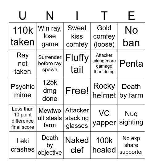 UNITE BINGO Card