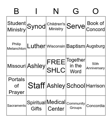 SHLC Orientation Bingo Card