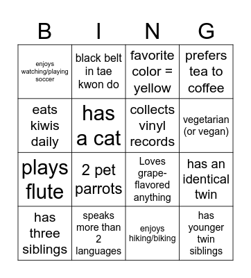 101AA Bingo Card