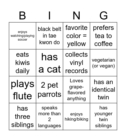 101AA Bingo Card