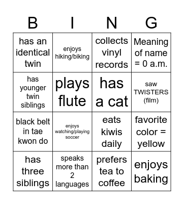 101AA Bingo Card
