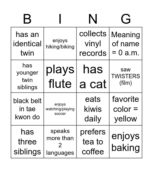 101AA Bingo Card