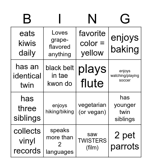 101AA Bingo Card