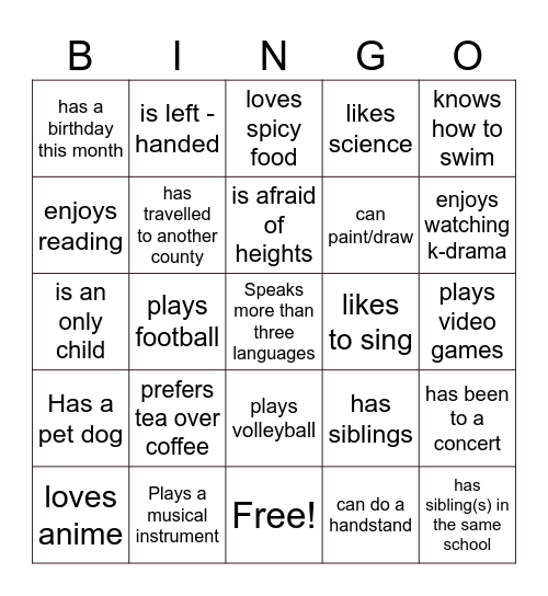 HUMAN BINGO Card