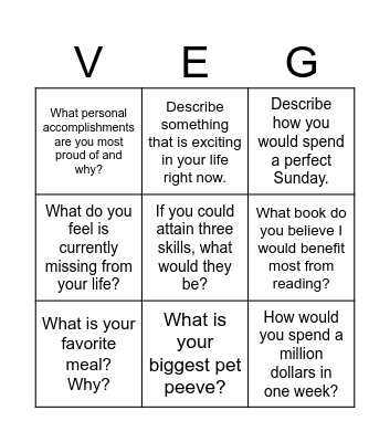 Plant-powered Romance Bingo Card