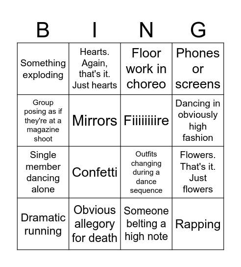 Kpop Bingo Card