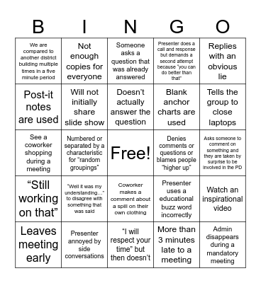 PD Week Bingo Card