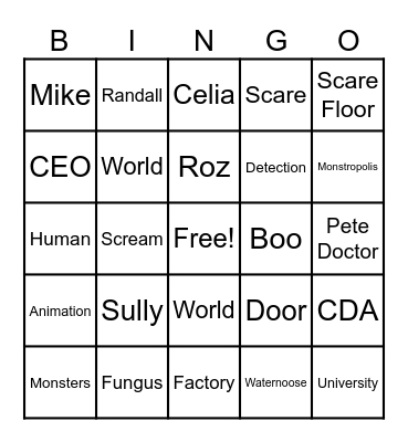 Monster Inc. Bingo Card