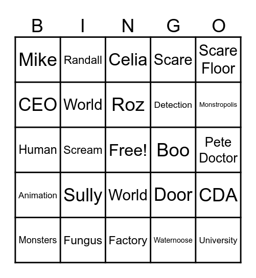 Monster Inc. Bingo Card