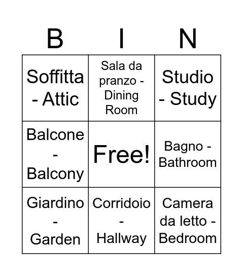 La stanza della casa tombola Bingo Card