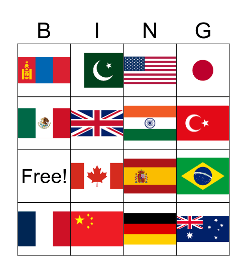 COUNTRIES Bingo Card