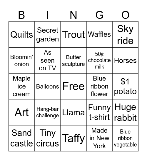 NYS Fair 2024 Bingo Card