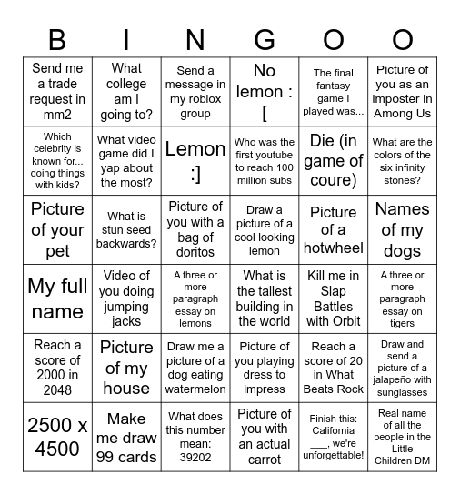 Idk Bingo Card