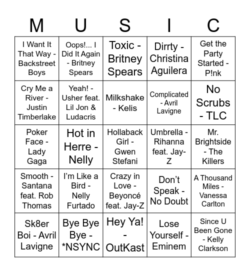 Y2K Bingo Card