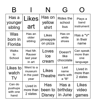 First Day TC Bingo Card