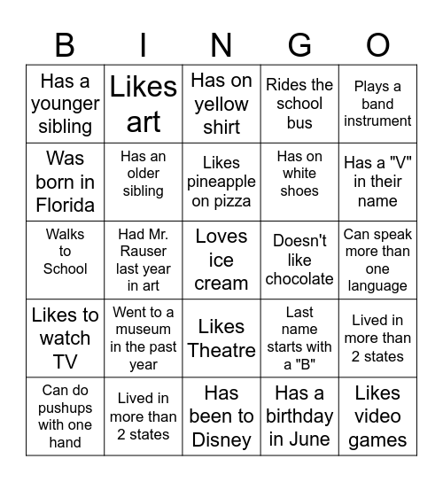 First Day TC Bingo Card