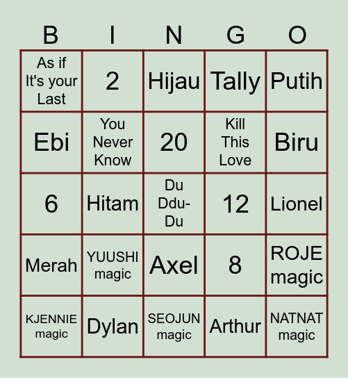 SEOJUNmagic Bingo Card