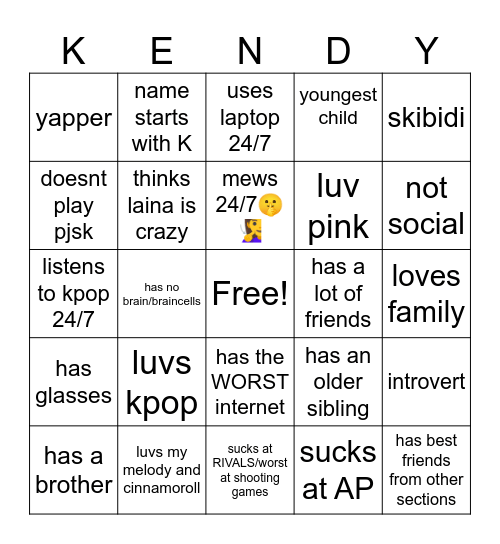 Da Kendy BINGO Card