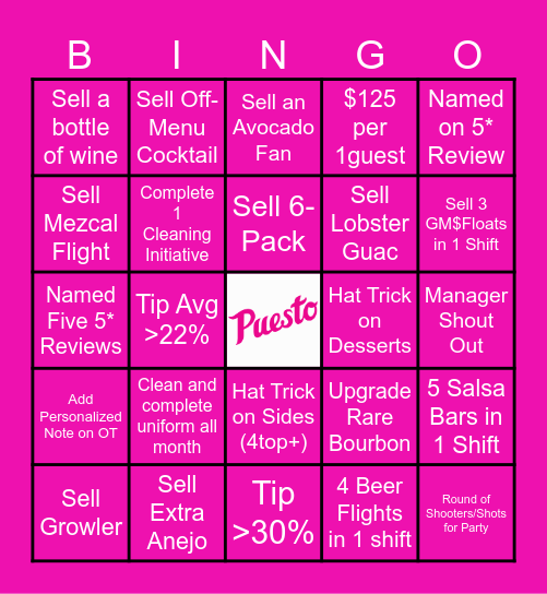 P U E S T O Bingo Card