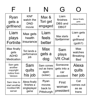 Kids Named Fingo Project 2024-2025 Bingo Card