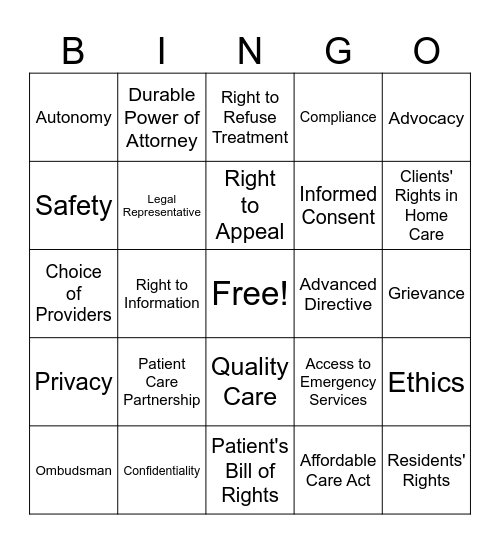 Bill of Rights Bingo Card