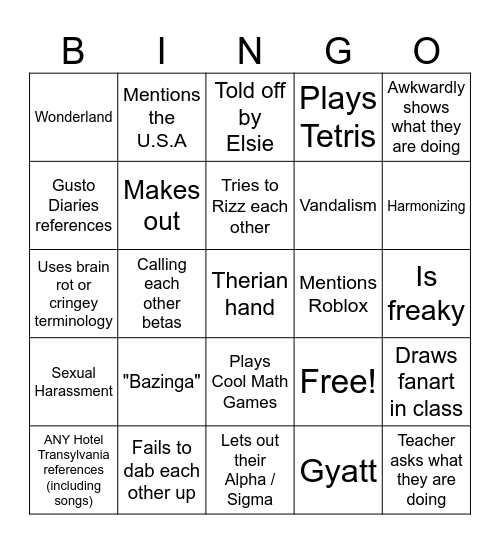 Zoja Bingo Card