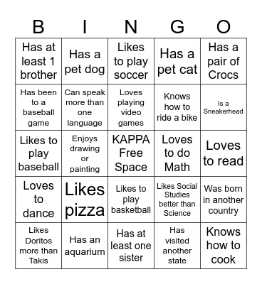 Find a Classmate who... Bingo Card