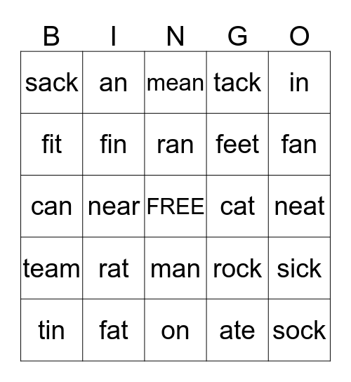 Words I Know Bingo Card