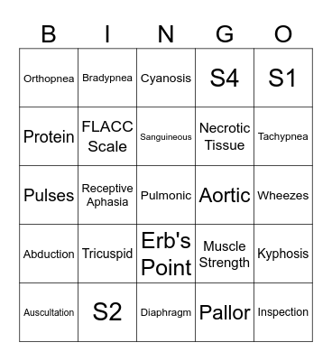 Health Assessment Bingo Card