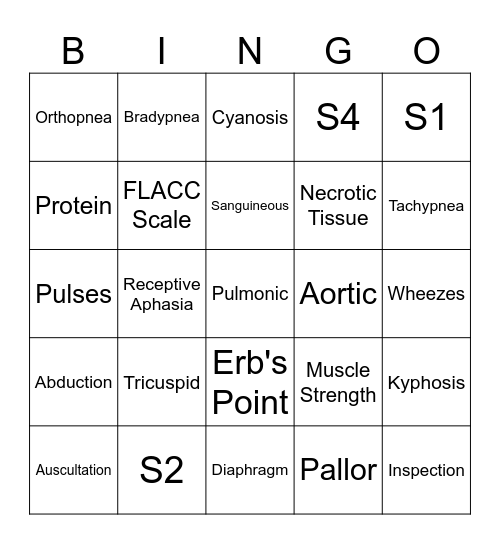Health Assessment Bingo Card
