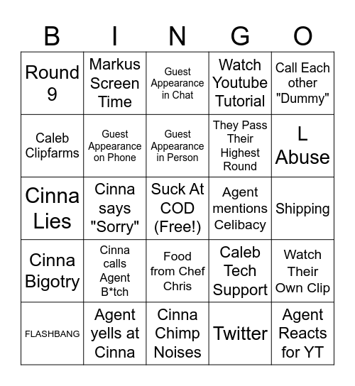 Cinna x Agent Marathon Bingo Card