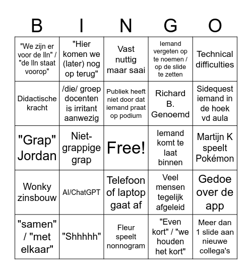 Welkom terug Bingo Card